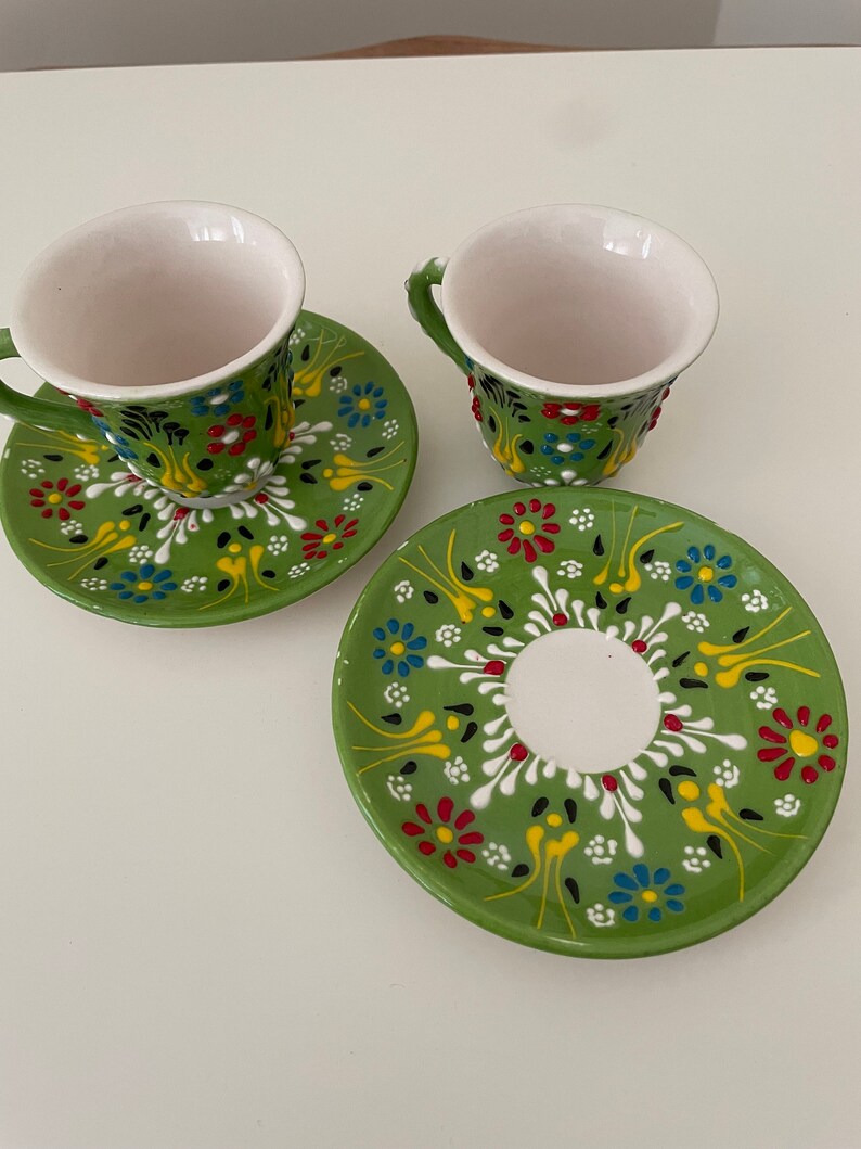 Espresso Ceramic Coffee Cups and Saucers Set Traditional Etsy