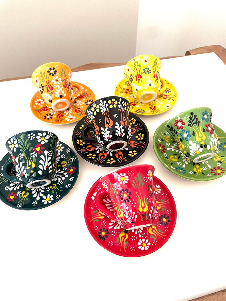 Espresso Ceramic Coffee Cups and Saucers Set Traditional Etsy