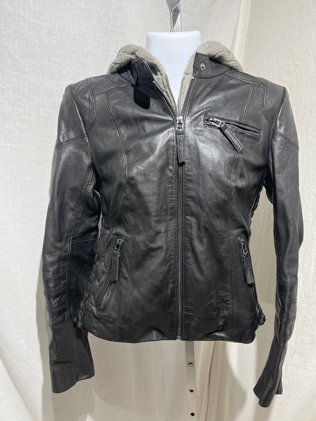 Black Rivet Leather Jacket Excellent Condition W Size XS Etsy