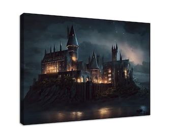 Castle Print, Wizard School, Castle Canvas Print, Moon Scene, Gallery Wrapped Wall Decor, Wizard Castle Art, Modern Artwork, Home Decor