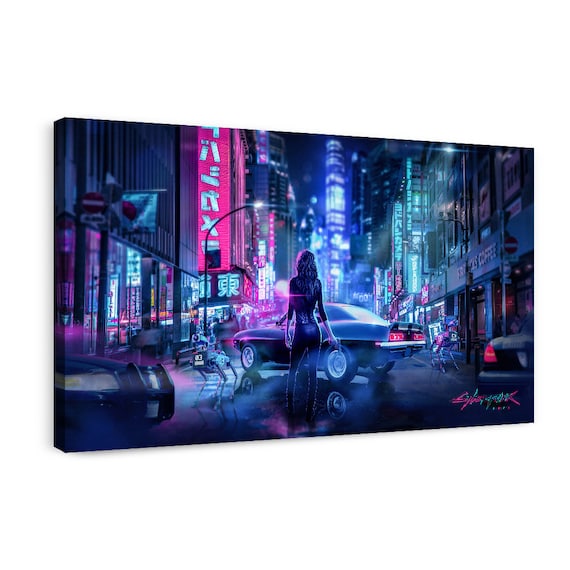 Cyberpunk Poster, Neon City Wall Art, Anime Poster, Video Game Room Decor, Gamers Room Decor, Ready to Hang