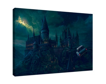 Wizard Castle, Castle Canvas Print, Moon Scene, Wall Art, Gallery Wrapped Wall Decor, Modern Abstract Artwork, Home Decor, Ready to Hang