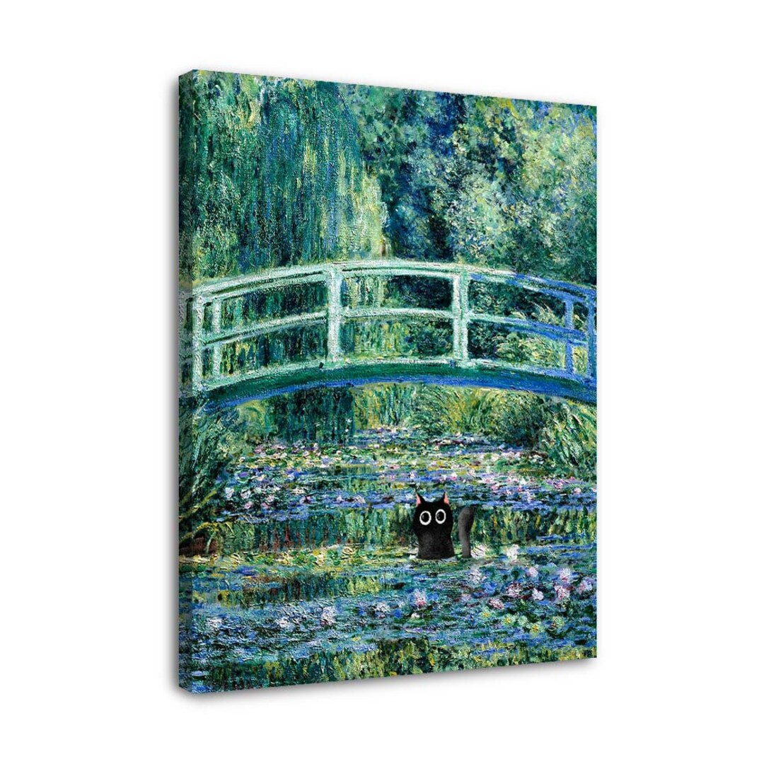 Water Lilies Cat, Claude Monet Cat Art, Funny Black Cat Print, Poster ...