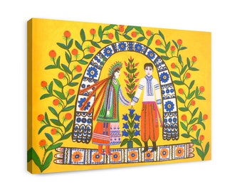 Ukrainian Art, Folk Art, Betrothal Party Ukrainian Art - Canvas Print, Maria Primachenko Art, Naïve Art (Primitivism), Home Decor
