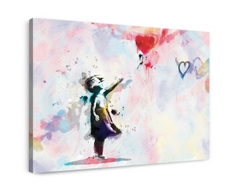 Banksy Girl With Balloon, Wall Art, Banksy Wall Art, Watercolor Paintings, Graffiti Wall Art, Mural Art, Birthday Gifts for Her