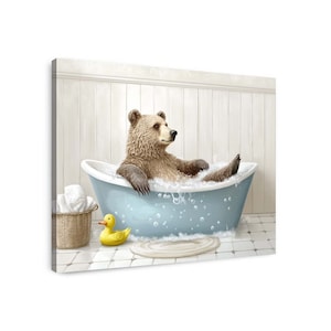 Bear in a Vintage Bathtub, Bear in Tub, Rustic Bath Style, Bathroom Wall Art, Animal Art Home Decor, Ready to Hang