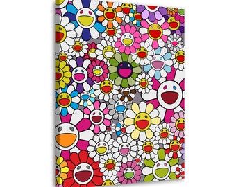 Flowers Art - Murakami Flowers, Japanese Modern Art, Smiley Faces, Colorful Graffiti, Trendy Wall Art