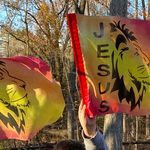 Lion Worship Flag Silk Small/Child Praise Flags | Hand-Painted