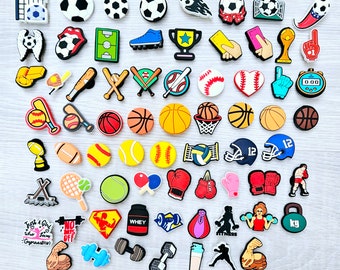Sports Jibbitz Croc Shoe Charms Accessories Football Field Cricket Tennis Rugby Basketball Gym Weight Whistle Glove Muscle Boxing Box Bat