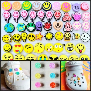 Smiley Face Jibbitz Brooches Fashion Accessory Funky Funny Jibz Crocs Clogs Charm Emoji Cute Kawaii Kids Boys Girls Lightning Eyes Cheer Up