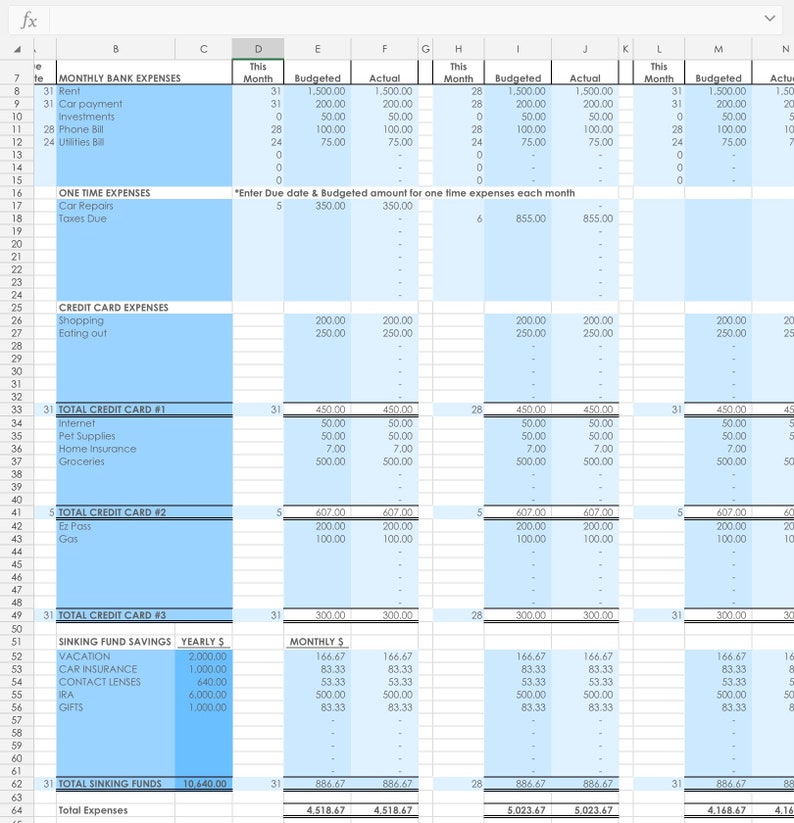 Excel Budget Template Etsy