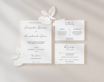 Modern Wedding Invitation Template Set, Traditional, Wedding Invitation Suite, Printable, Calligraphy, Editable, Templett INSTANT Download