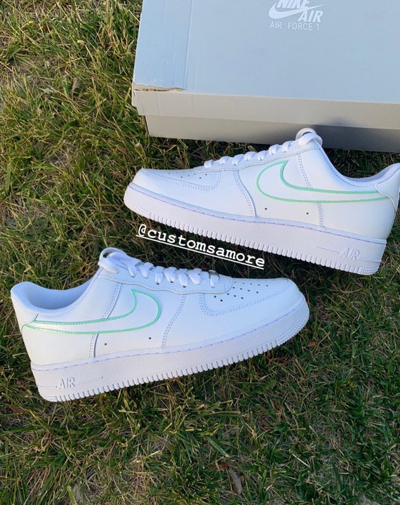 Light green Outlined Nike Air Force Ones mint and white Nike Light green Outlined Nike Air Force Ones mint and white Nike