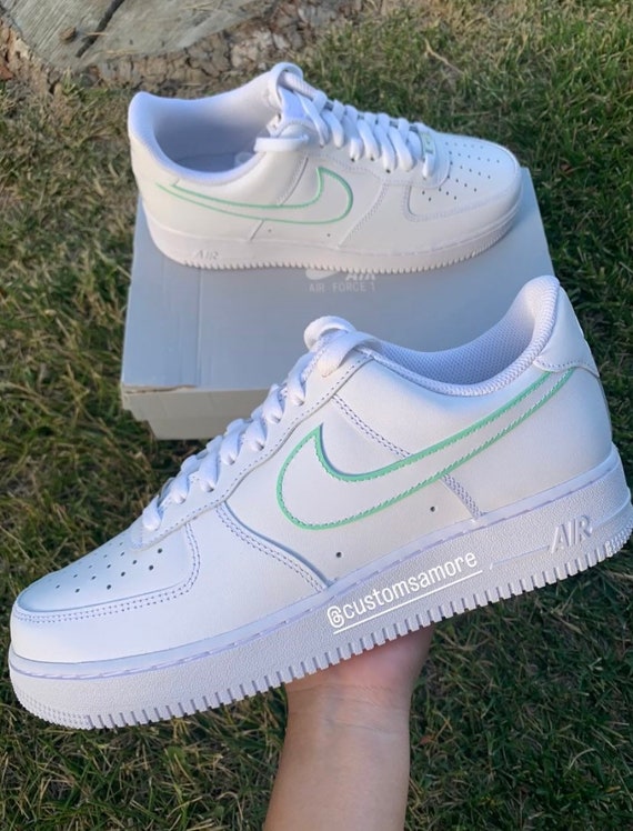 Light Green Outlined Nike Air Force Ones Mint and White Nike - Etsy