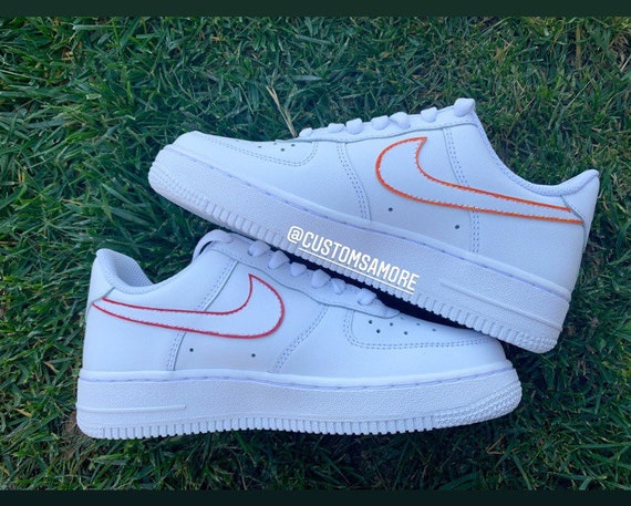 Outlined Nike Air Force Ones Orange and Red Nike Air Force 1 