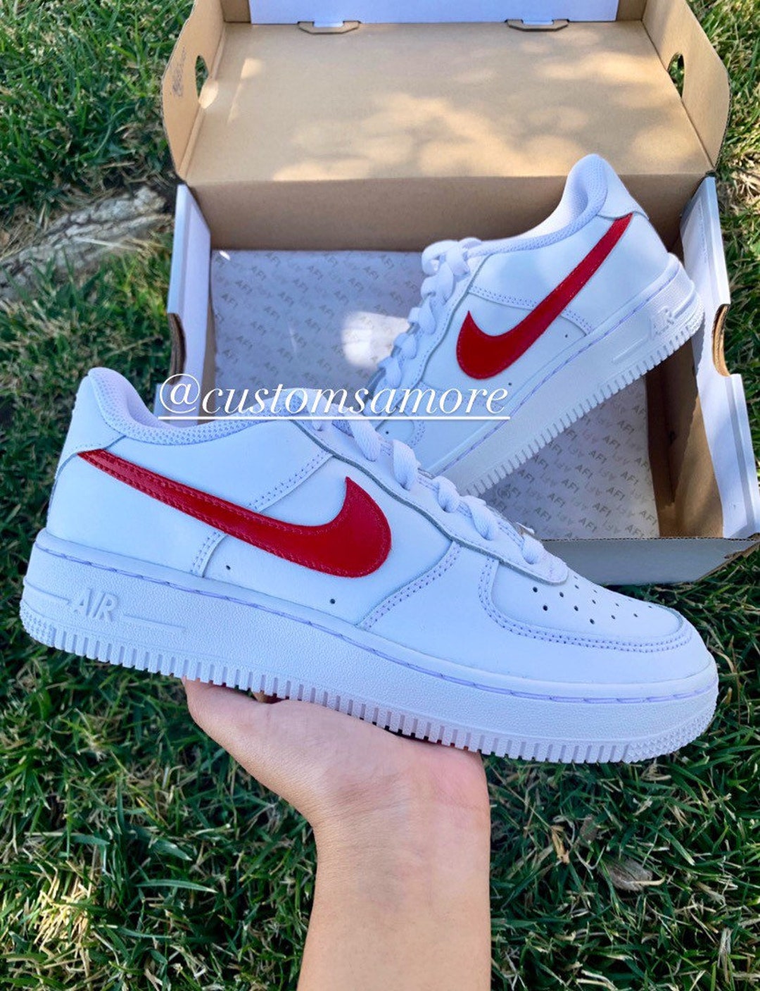 Red Nike Air Force 1 Customsred & White Nike Air Force Ones -  Sweden