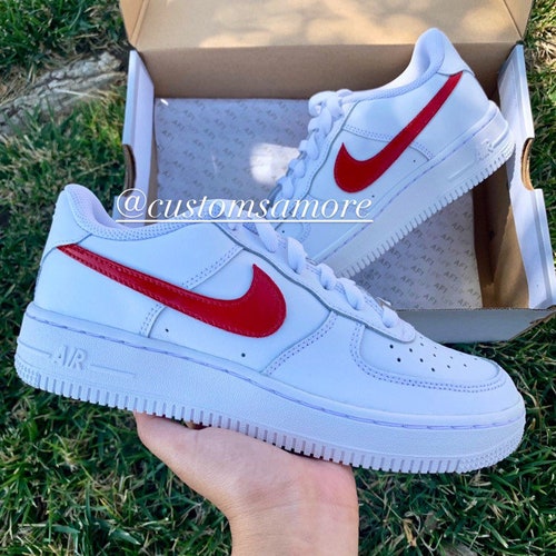 Red Nike Air Force 1 Customsred u0026 White Nike Air Force Ones - Etsy