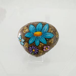 Hand Painted Flowers on a Natural Triangle River Rock - Stone by Val