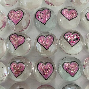 2 dozen Little Cuties  Glass beads hand painted with glittered hearts  V