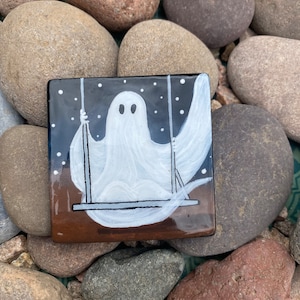 Ghost on a Swing  Hand painted on a Santorini Stone Sheer  Stone by Val
