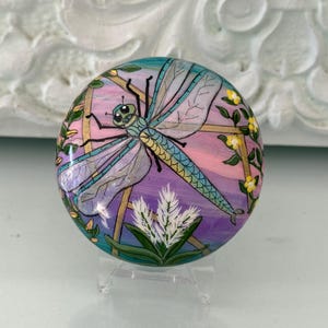 Stained Glass Style Dragonflies Hand Painted on Man Made Stone - Stone by Val
