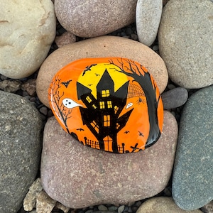 Halloween Hand Painted Rocks. Haunted House Hand Painted Rocks. Stone by Val