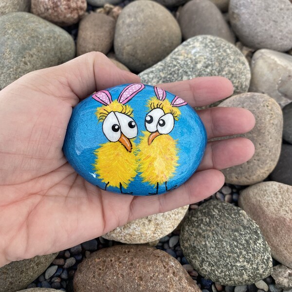 Easter ChickaBunnies!  Hand painted Easter Chicks on Arizona River Rock.  Stone by Val