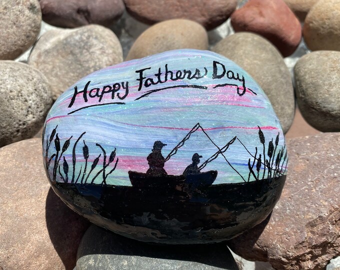 Happy Fathers Day Fishing Rock Stone by Val - Etsy