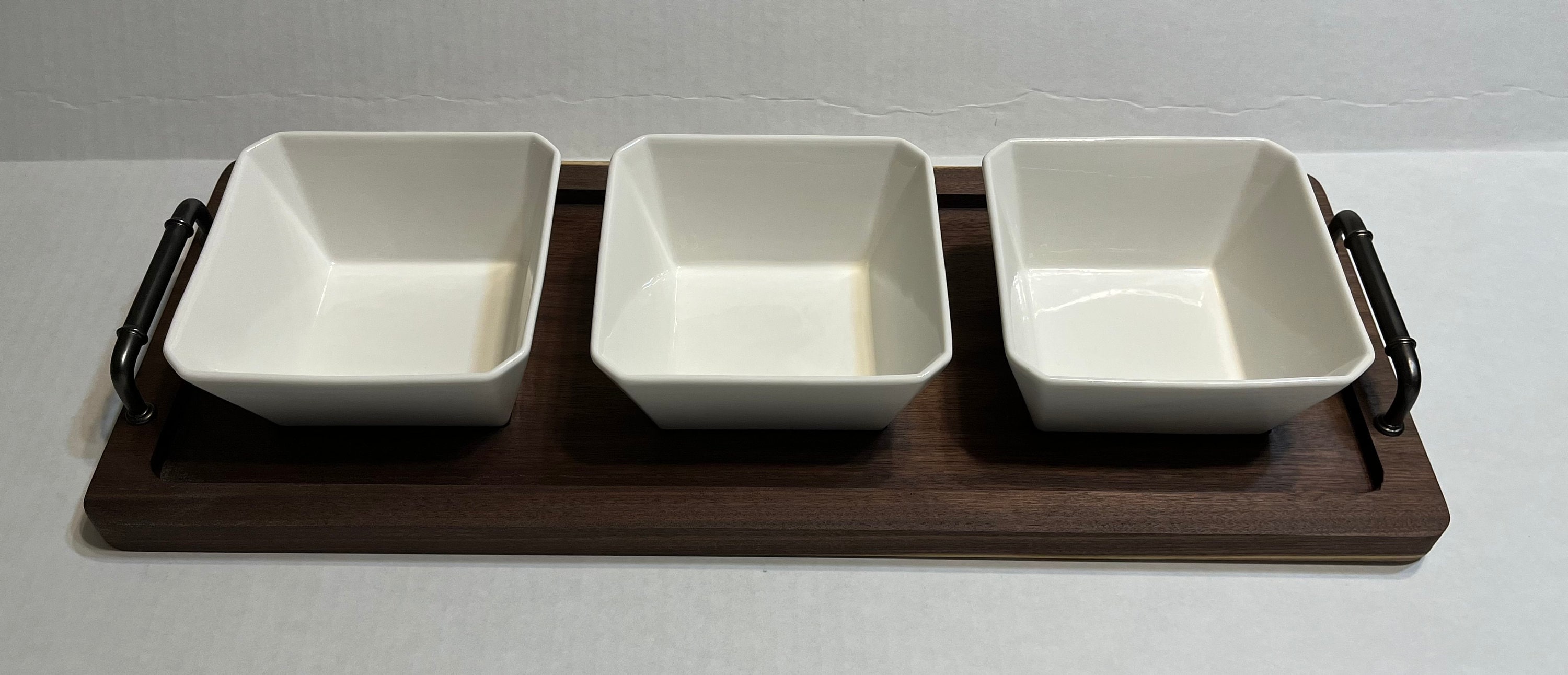 Set Di 3 Ciotole Quadrate In Ceramica Per Salse E Snack Con Supporto In Metallo Nero - 200ml Cad., Ideali Per Antipasti, Noci E Condimenti - Regalo Da Cucina - 2