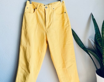 Vintage Retro Bill Blass Bright Yellow Capri Cropped Pants Jeans Women's Size 8