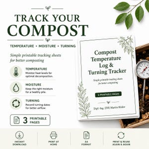 Compost Temperature Log & Turning Tracker Printable PDF | Compost Journal | Garden Compost Tracker