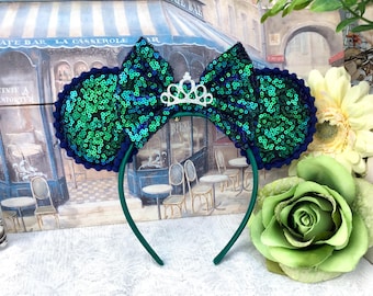 Little Mermaid Ears Headband: Iridescent Sequin Minnie Ears with Tiara