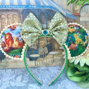 The Lion King Headband Ears  -Disney Inspired with Gold Glitter Bow - Simba Accessories.