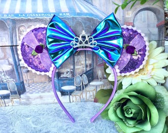 Disney Inspired Rapunzel Ears Headband: Lilac Sequin Minnie Ears with Crown