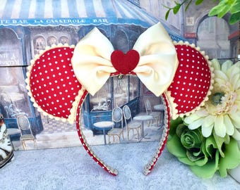 Red and Cream Polka Dot Minnie Mouse Ears  -Disney Inspired Mickey Mouse Headbands.