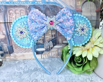 Disney Frozen Elsa Ears Headband – Sequin Snowflake Design