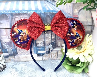 Disneys Fantasia Mickey Mouse Inspired Ears - Red Sequin Bow.