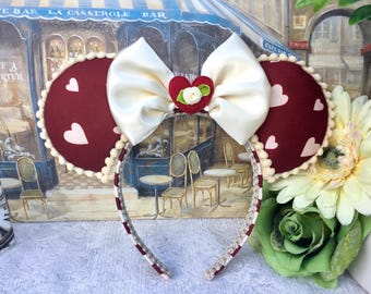 Minnie Mouse Sweetheart Ears  -Disney Inspired Mickey Mouse Headbands - Cream Heart Bow.