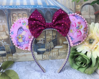 Winnie the Poo Ears - Disney Inspired Minnie Mouse Headbands - Eeyore & Piglet Ears - Pink Sparkle Bow.