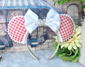 Minnie Mouse Gingham Ears – Pink Crystal Bow Headband for Parks, Birthdays