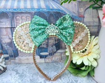 Disneys Tiana Inspired Ears - Princess and The Frog Headband - Minnie Mouse Accessories.