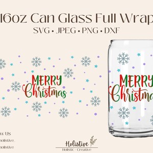 Merry Christmas Can Glass Full Wrap SVG, Eiskaffee Tasse, Soda BierDose Glas, Weihnachten 16oz Libbey Dosen Glas, Süße Weihnachtsdose Glas