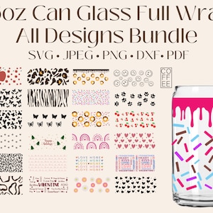Can Glass Cup Wraps Bundle, Can Glass Cup Wrap SVG, Iced Coffee Cup, Soda Can Glass, Beer Can Glass, Sublimation, 16oz Libbey Can Glass Cup