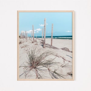 Valla de playa / Carolina del Norte / Playa / Valla / Océano / Cielo azul / Rústico / Hierba / Arte de pared / Impresión digital