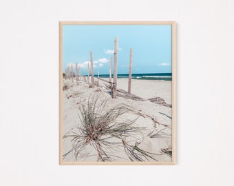Beach Fence | North Carolina | Beach | Fence | Ocean | Blue Sky | Rustic | Grass | Wall Art | Digital Print
