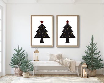 Christmas tree print, modern Christmas tree printable, digital download, Christmas decor, Christmas wall art, Christmas tree with star, art