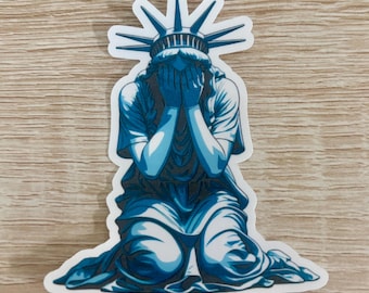 Despairing Statue of Liberty Sticker: Political Anti-Trump Decal