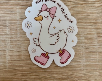 Silly Goose Sticker: Pink Boots, Bow, Flower Decal