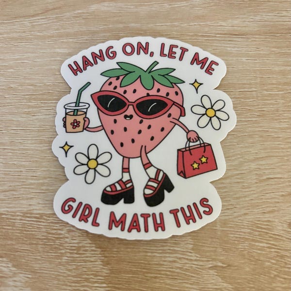 Girl Math Strawberry Sticker: Funny Women's Pink Decal