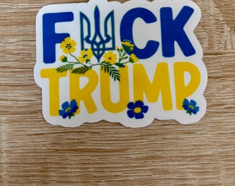 Pegatina de F*ck Trump con flores ucranianas